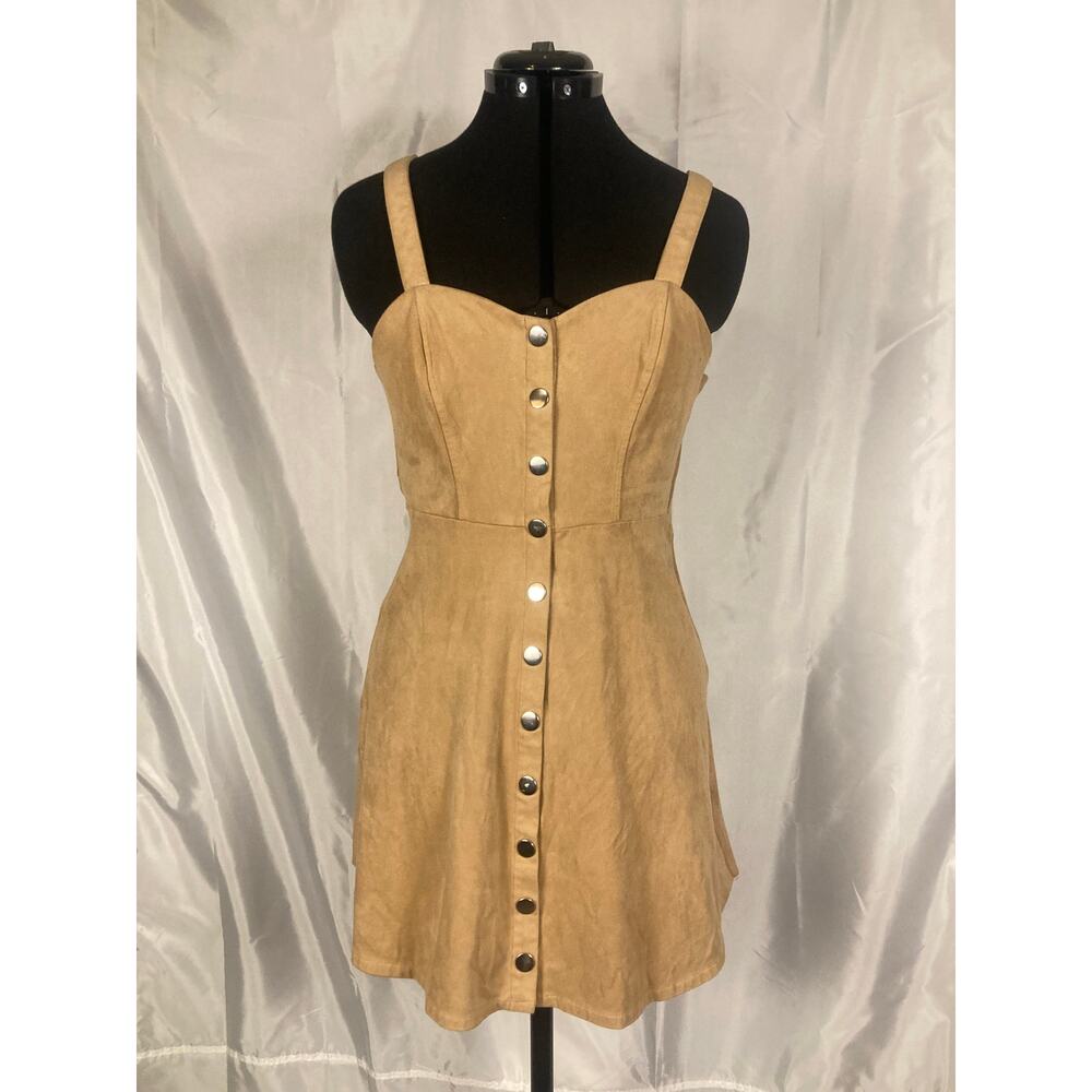M Homemade snap Button up faux suede tan beige pocahontas dress